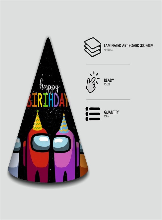 Party Baazaar Among Game Birthday Caps for Kids | Gaming Theme Party Hats | Birthday Caps for Boys & Girls (Pack of 10) - Image 3